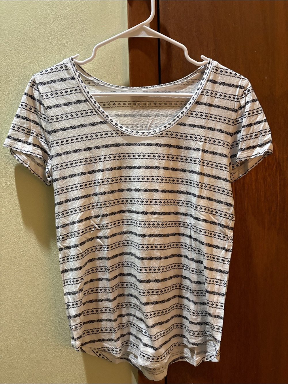 LOFT White Tee with Black Striped Dot Pattern